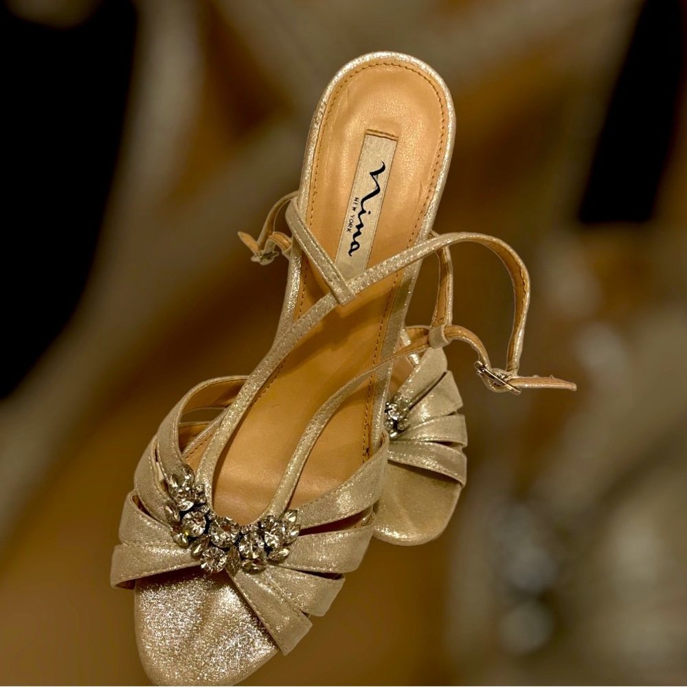 Nina Women's Rhinestone Wedge Dress Sandals Size 10